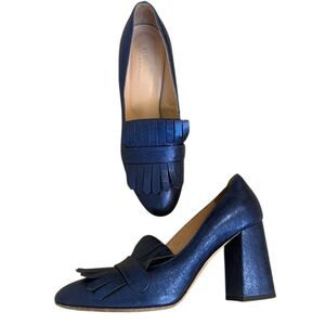 Club Monaco size 8 🇮🇹 EUC worn twice sparkling block heel blue tassle Loafers